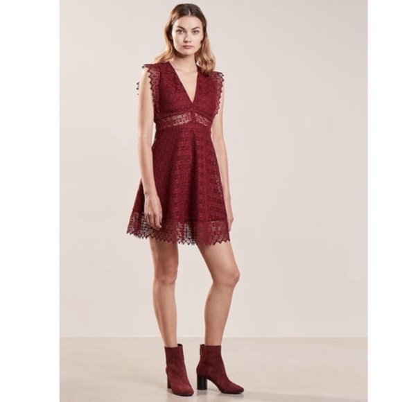 Sandro Bordeaux Guipure Crochet Lace Mini Dress Red - Picture 2 of 16